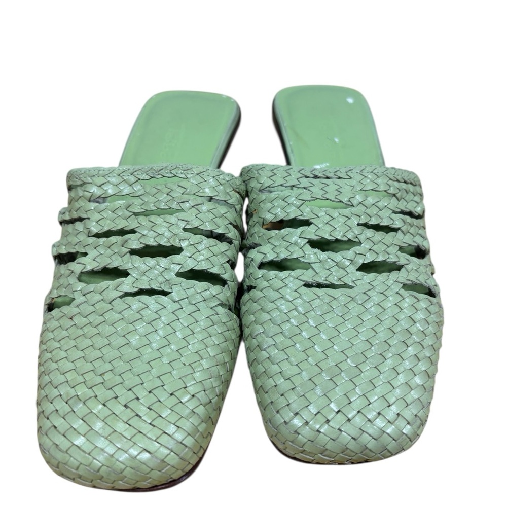 Talbots Womens Woven Leather Slide Sandals Green Braided Mules Brazil 7.5 M